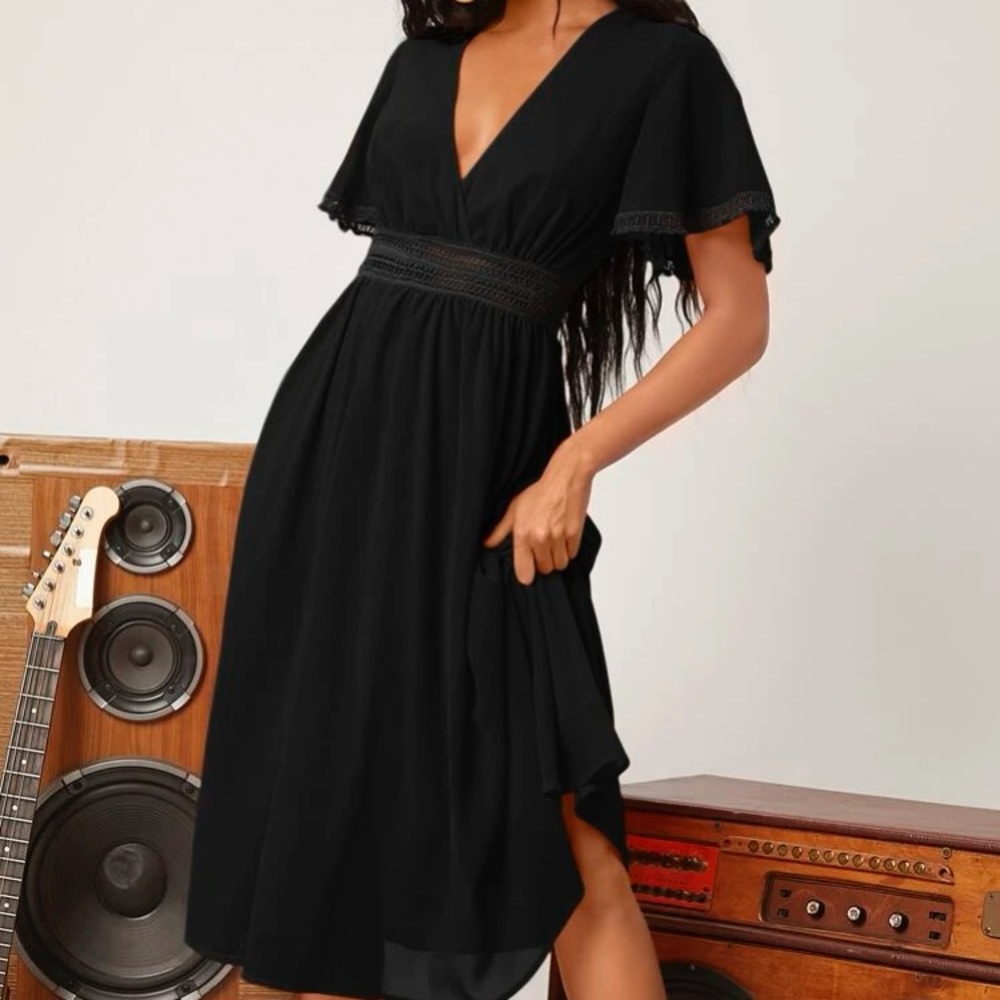 Boho butterfly sleeve lace insert dress - Picture 6 of 10